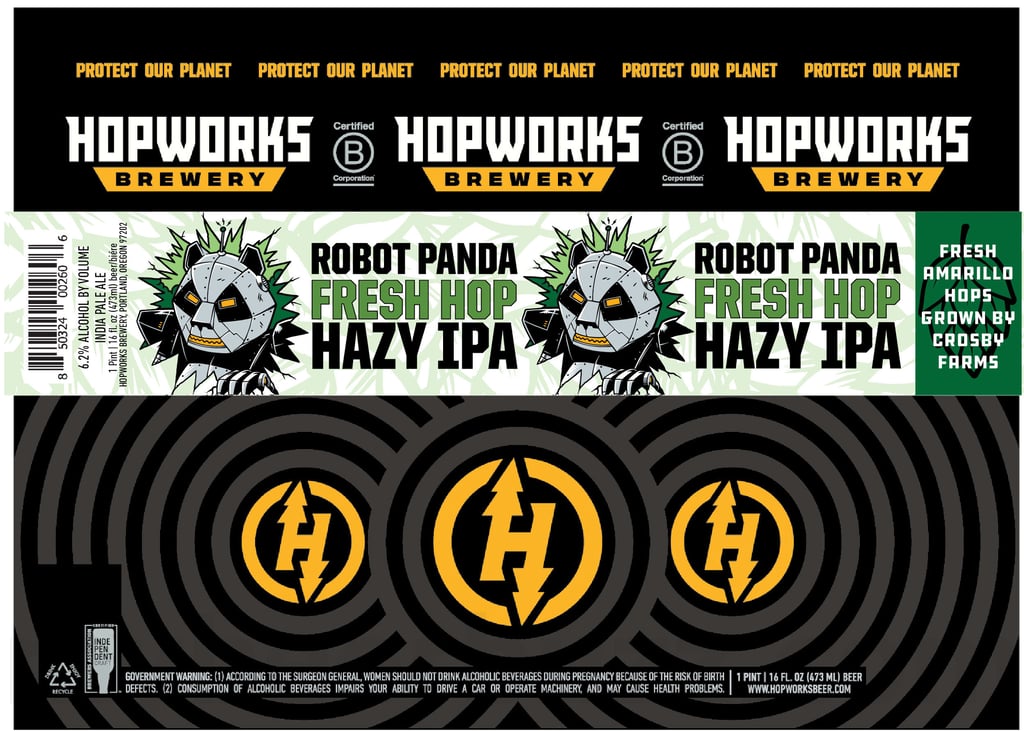 2025 Hopworks Robot Panda Fresh Hop Hazy IPA 12oz Cans