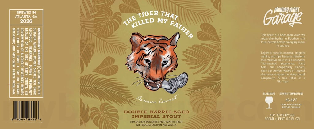 2026 Monday Night The Tiger That Killed My Father Banana Coconut 500ml Bottles.