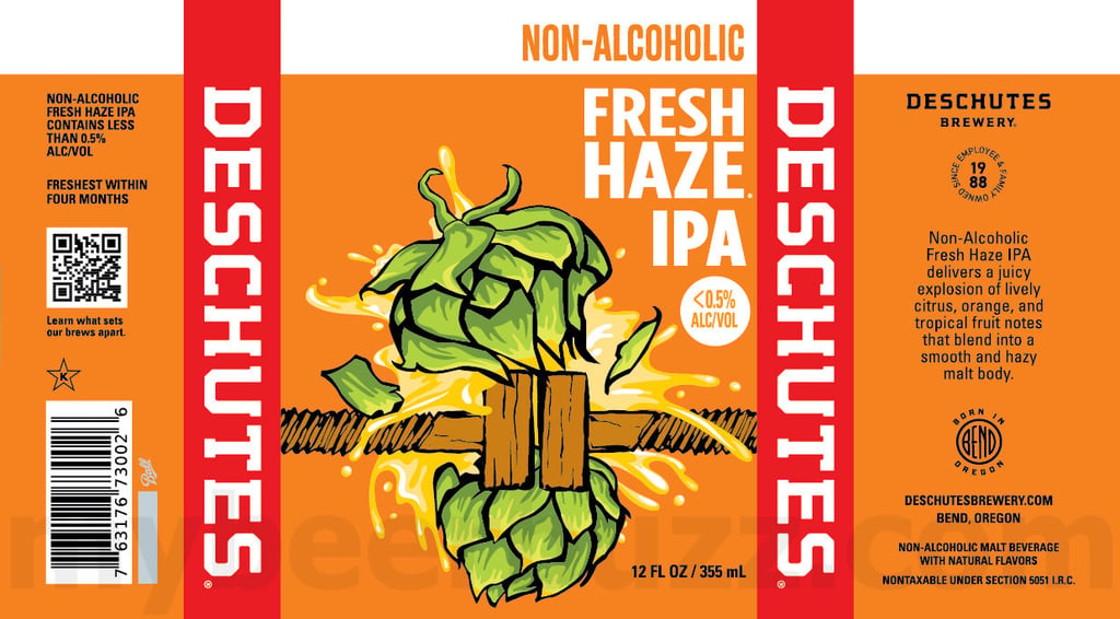 2025 Deschutes Non-Alcoholic Fresh Haze IPA 12oz Cans.