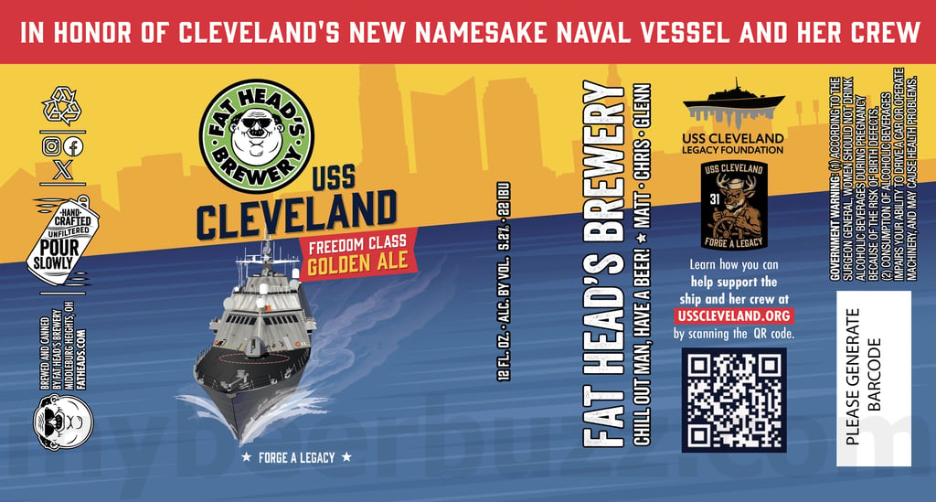2025 Fat Head's USS Cleveland Freedom Class Golden ale 12oz Cans.