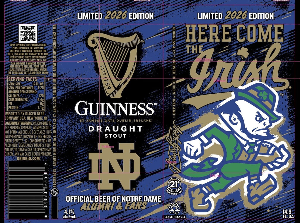 2026 Guinness Here COme The Irish Notre Dame Edition 14.9-oz Cans.