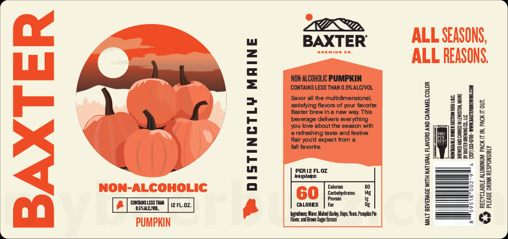 2026 Baxter Brewing Non-Alcoholic Pumpkin 12-oz Cans.