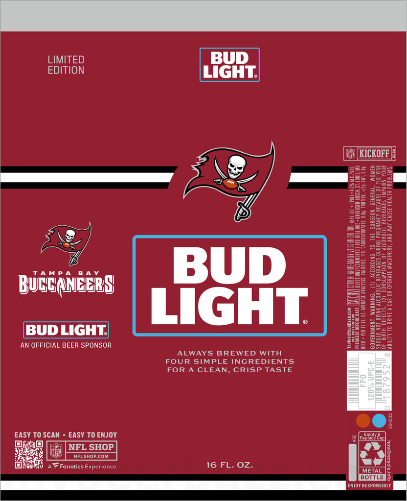 2026 Bud Light Tamps Bay Buccaneers 16-oz Cans