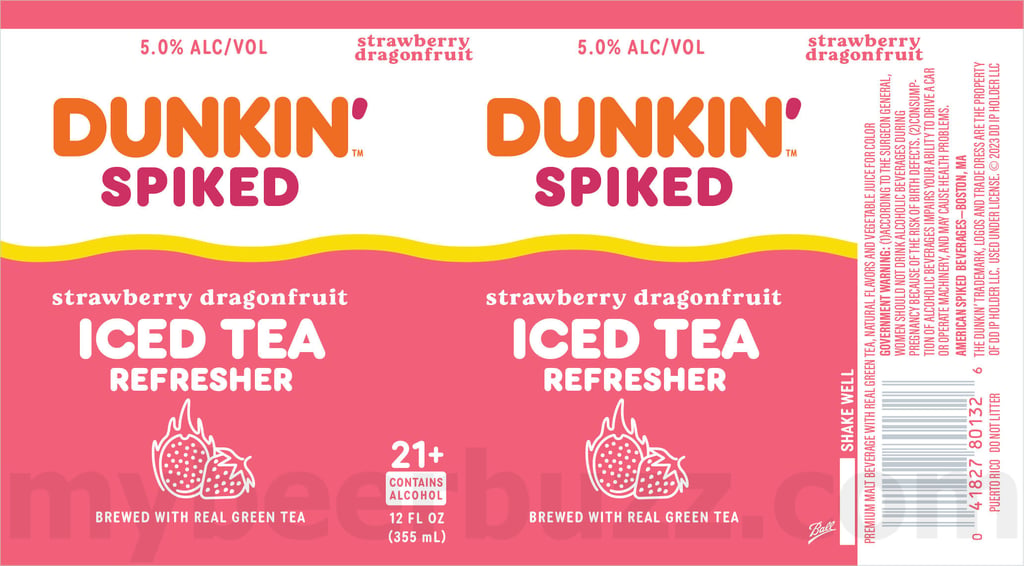 2025 Harpoon Dunkin' Strawberry Dragonfruit Iced Tea Refresher 12oz cans.
