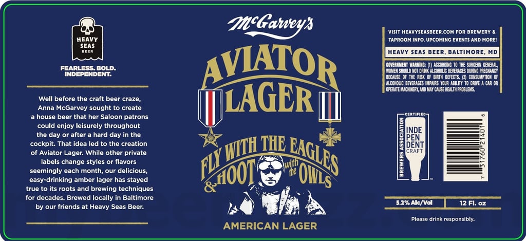 2025 Heavy Seas McGarvey's Aviator Lager 12oz Cans.