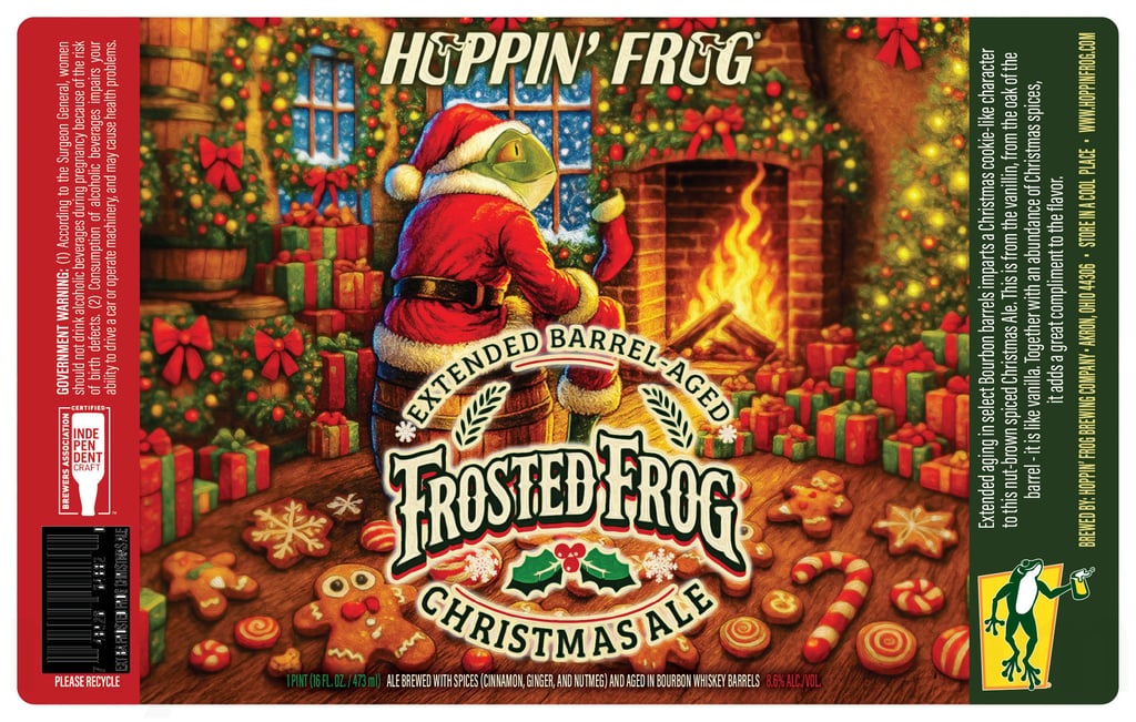 2025 Hoppin' Frog Extended Barrel-Aged Frosted Frog Christmas Ale 16-oz Cans