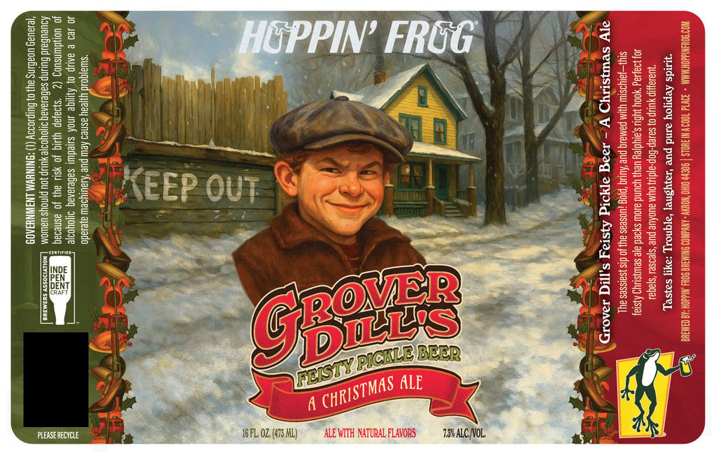 2025 Hoppin' Frog Grover Dill's Feisty Pickle Beer Christmas ale 16-oz Cans