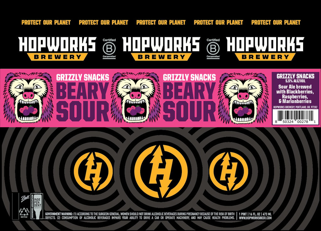 2025 Hopworks Grizzly Snacks Beary Sour 16-oz Cans