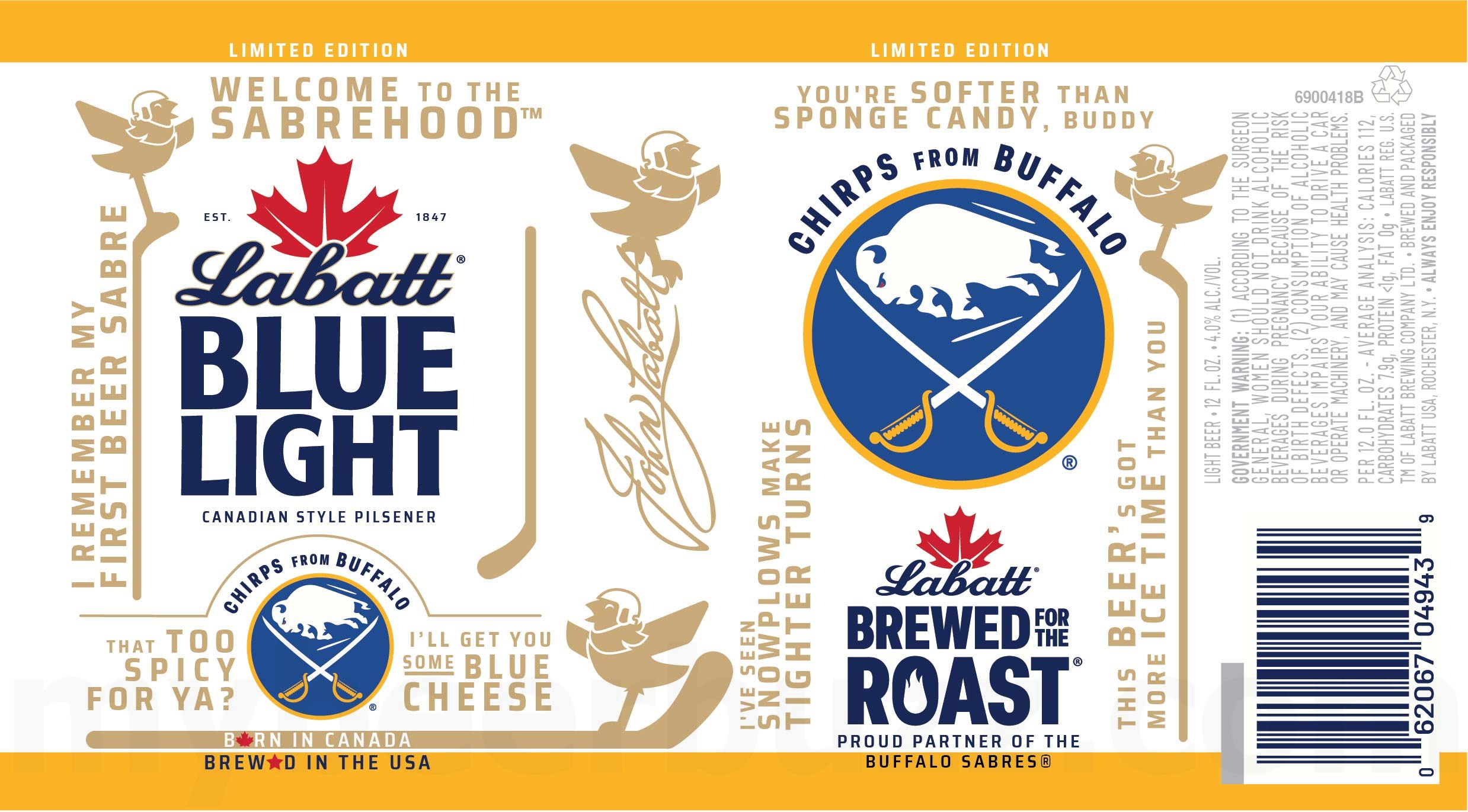 2026 Labatt Blue Light Buffalo Sabres Hockey 12-oz Cans