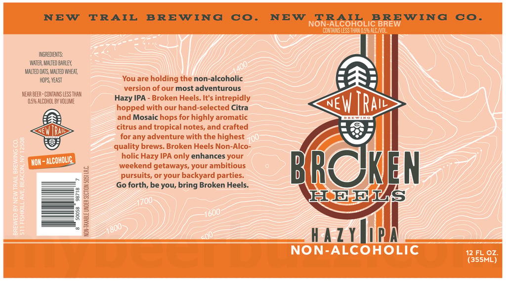 New Trail Working On Blueberry Sour, Trout Bitten, Vivid Glen, Trail Marker, 24/7, The Raven, No Worries, Non-Alcoholic Broken Heel, Moon Lit, Trail Tones, Tropical Fusion, Strawberry Cheesecake Cookie, Peanut Butter Cup Cookie, Talus Dry-Hopped Lazy River Pils, Cascade Dry-Hopped Lazy River Pils, Base Jump, Mosaic Broken Heels & Double Citrus Summit 25 2026 New Trail Non-Alcoholic Broken Hels 12-oz Cans