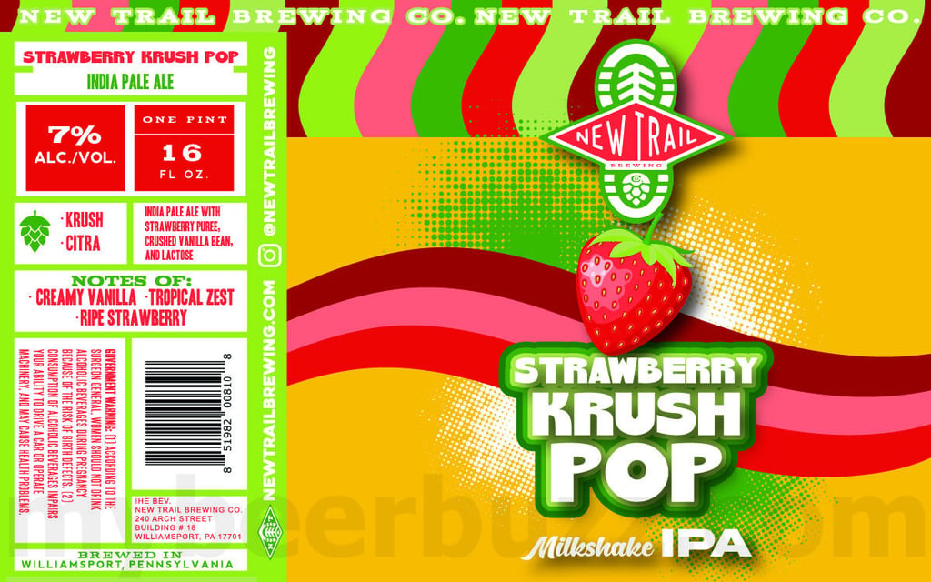 2025 New Trail Brewing Strawberry Krush Pop milkshake IPA 16oz cans.