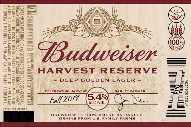 Budweiser Harvest Reserve Deep Golden Lager Coming Fall 2019