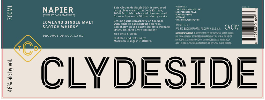 Clydeside Napier Sherry Cask Matured Lowland Single Malt Scotch Whiskey