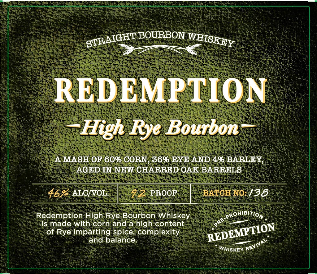 Tennessee Distilling Redemption Barrel Selections High Rye Bourbon