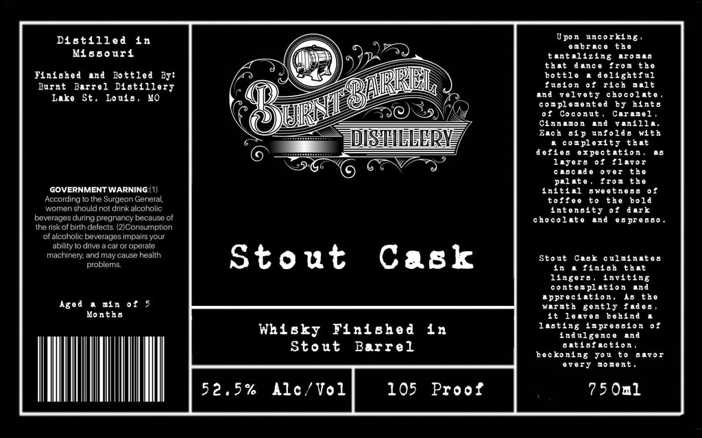 Burnt Barrel Distillery Stout Cask Whiskey Finished In Stout Barrel