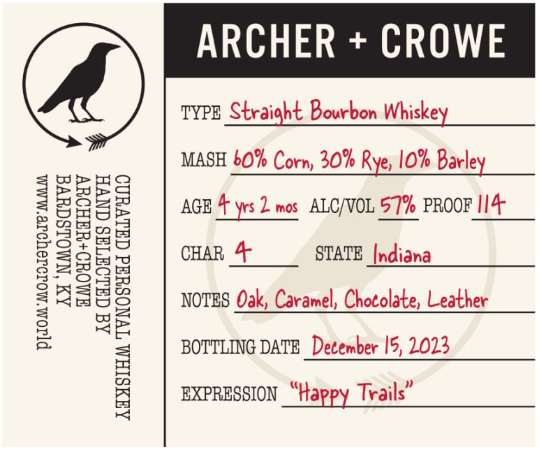 Strong Spirits Archer + Crowe Happy Trails Straight Bourbon Whiskey