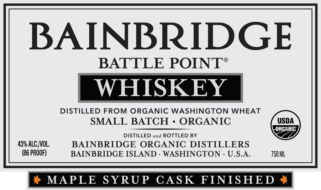 Bainbridge Organic Distillers Battle Point Maple Syrup Cask Finished Small Batch Organic Whiskey