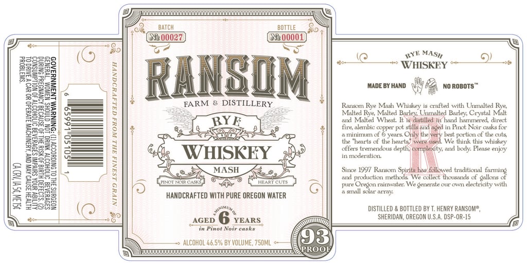 Ransom Farm & Distillery 6-Year Rye Mash Whiskey
