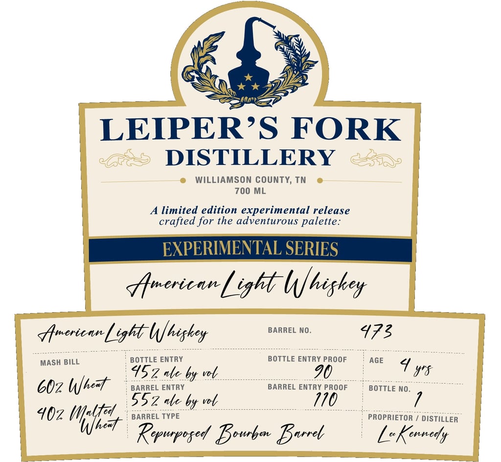 Leiper’s Fork Distillery Experimental Series American Light Whiskey 4-Year