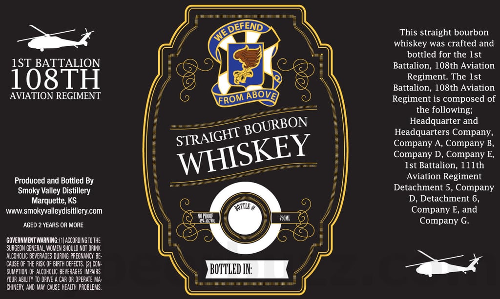 Smoky Valley Distillery 1st Battalion 108th Aviation Regiment We Defend From Above Straight Bourbon Whiskey