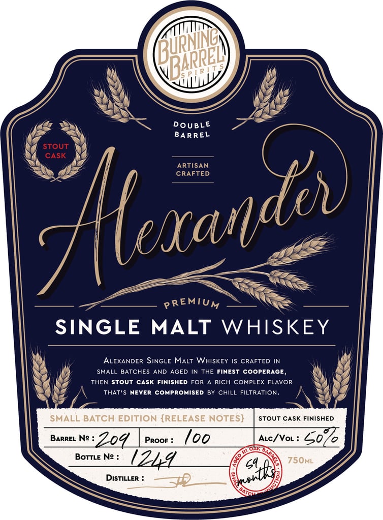 Burning Barrel Brewing & Spirits Alexander Premium Single Malt Whiskey Stout Cask