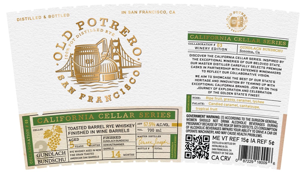 Hotaling & Co California Cellar Series Old Potrero Gundlach Bundschu Toasted Barrel Rye Whiskey Finished In Wine Barrels