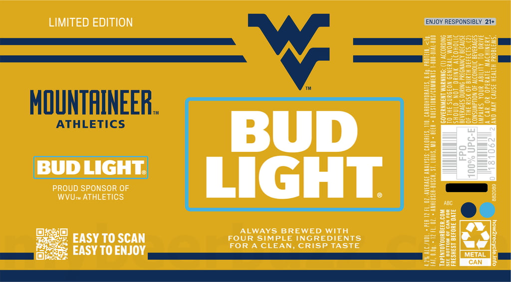 2026 Bud Light West Virginia Mountaineer Athletics 12-oz Cans