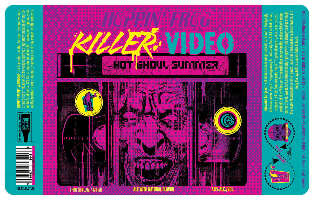 Hoppin’ Frog Adding Friendly Express Cherry Lime Shandy / Spruce Tip Pale Ale / Killer Video Tracking Error / Killer Video Cellar Dweller / Killer Video Hot Ghoul Summer 9 2026 Hoppin' Frog Killer Video Hot Ghoul Summer 16-oz Cans