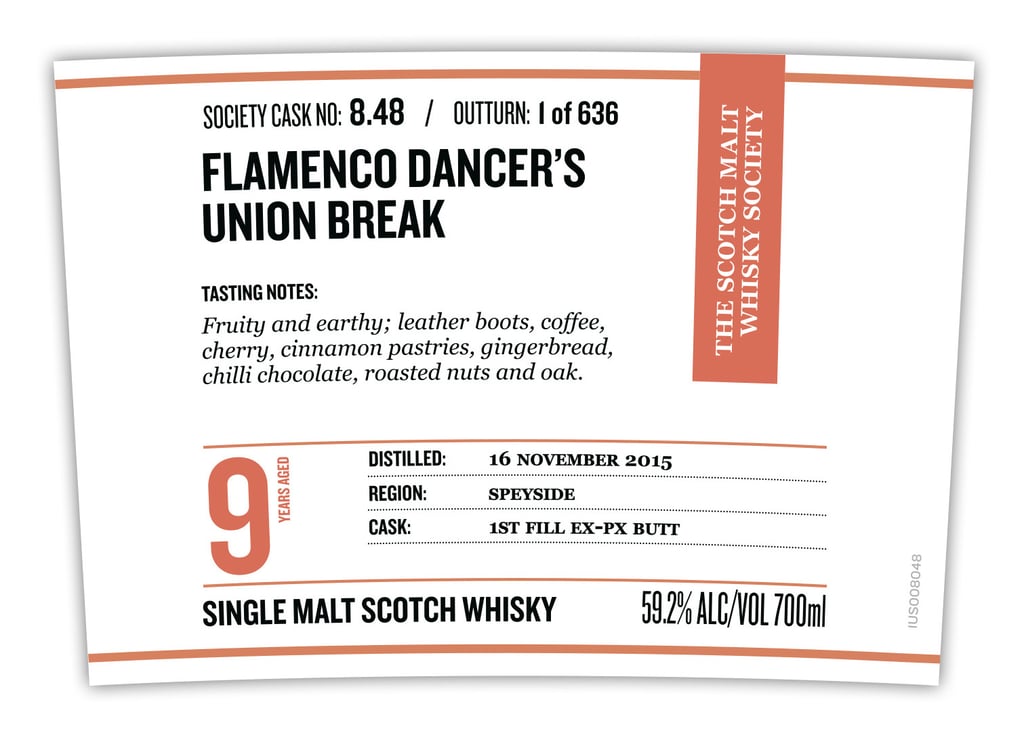 Society Cask No 8.48 Flamenco Dancer’s Union Break 9-Year Single Malt Scotch Whiskey
