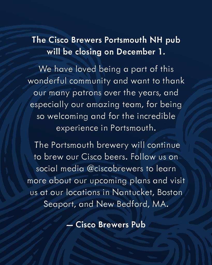 Cisco Brewers Portsmouth Closing 12/1