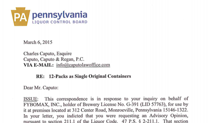 PA Liquor Control Board Clarifies the Size of Malt or Brewed Beverage Containers That Can be Sold in PA