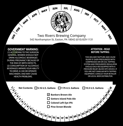 Two Rivers Brewing (Easton, PA) – Bankers Brown, Getters Island Pale, Colonel Left Eye IPA & Pine St Blonde