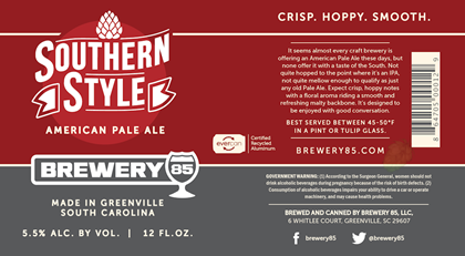 Brewery 85 – Southern Style, Yeoman’s & Quittin’ Time 12oz Cans