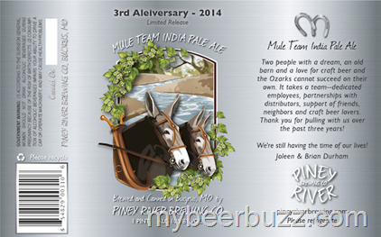 Piney River 3rd Aleiversary Mule Team IPA Coming To 16oz Cans 3/15
