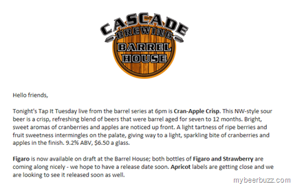 Cascade–Figaro On Draft (No Bottles Yet)