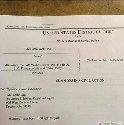 Ale Yeah! Sued By LM Restaurants/Carolina Ale House