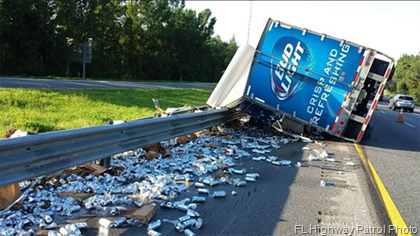 Budweiser Beer Truck Tips Over In Florida
