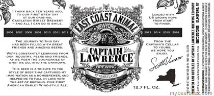Captain Lawrence East Coast Animal 10th Anniversary Beer