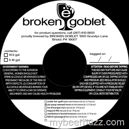 Broken Goblet (Bristol, PA) Yin Yang Oatmeal Stout