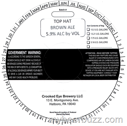 Crooked Eye Brewery, Hatboro, PA – Top Hat Brown, Crooked IPA, Blond Ale & Regimental 80