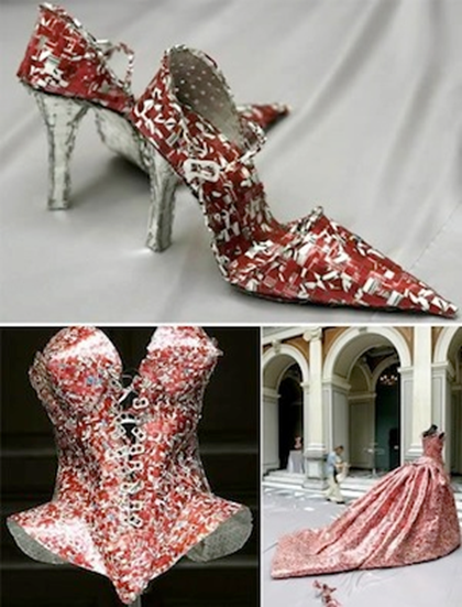 Corset & High Heels….Made From Beer Cans!