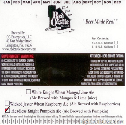 Red Castle Brewpub (Lehighton, PA) – Headless Knight Pumpkin, Wicked Jester Wheat, & White Knight Wheat Mango Lime Ale