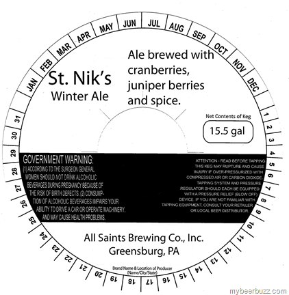 All Saints – St. Nik’s Winter Ale, St Drogo’s Coffee Porter, Laurel Highlands Lager, Amber Lager & Tawny Halo
