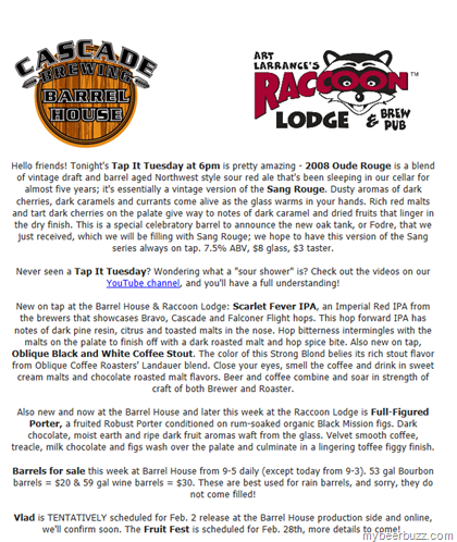 Cascade Brewing – 2008 Oude Rouge & Scarlet Fever IPA On Tap Tonight