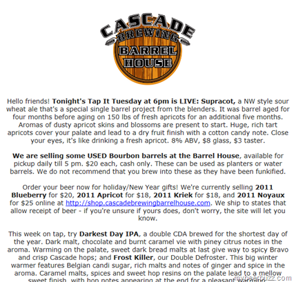 Cascade Brewing – Supracot Coming Tonight