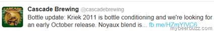 Cascade – Kriek 2011 Release Will Be Early Oct / Figaro Going Fast
