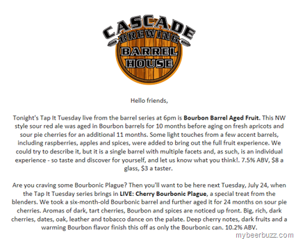 Cascade Bourbon Barrel Aged Fruit 7/17 &  LIVE: Cherry Bourbonic Plague 7/24