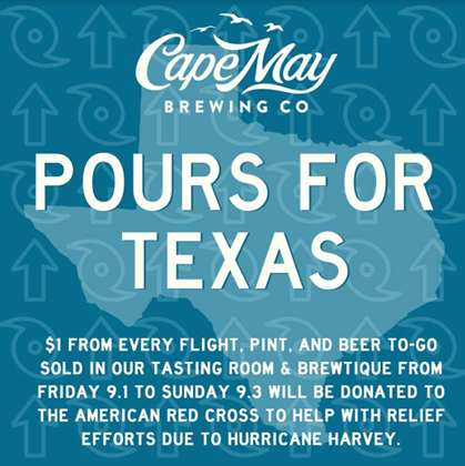 Cape May Brewing Supports Harvey Relief in the Tasting Room Over Labor Day Weekend