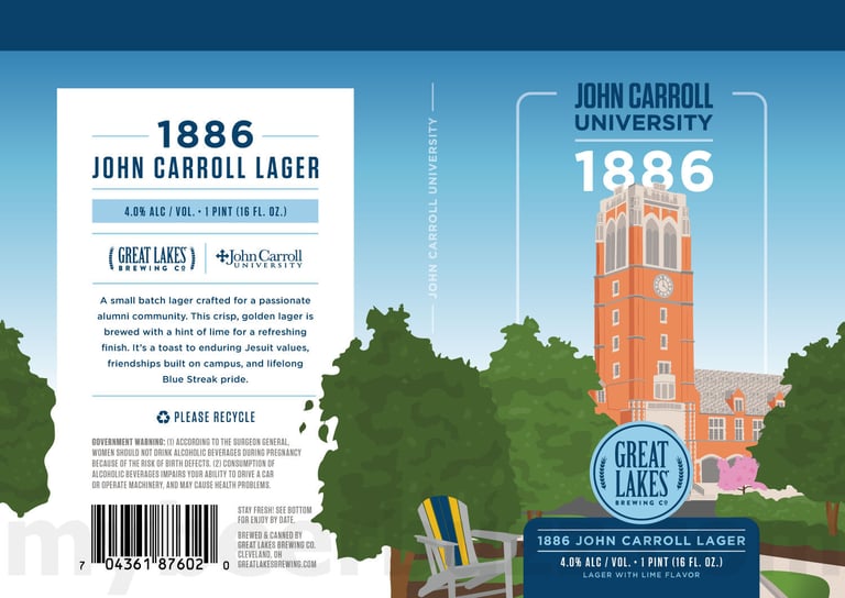 2025 Great Lakes John Carroll Lager Collaboration 16oz Cans.