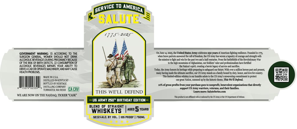 Heritage Distilling Service To America US Army 250th Birthday Edition 5-Year Blend Of Straight Whiskeys